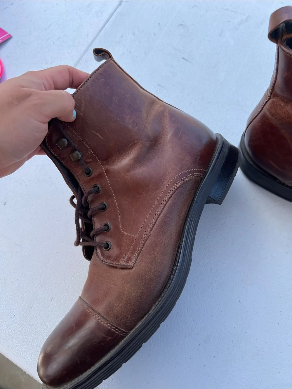 Men's structure Brown Leather Lace-Up Boots